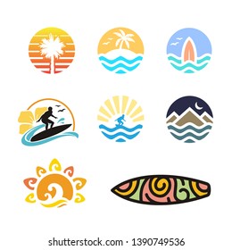 Beach Vacation and Surf Logo collection set