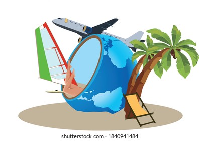 beach vacation trip with bather and sand