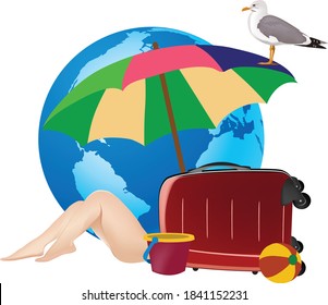 beach vacation trip with bather and sand