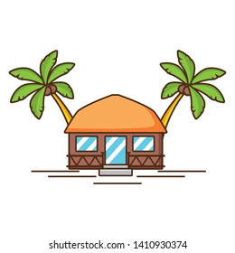 beach vacations bungalow exotic palms vector illustration