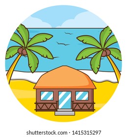 beach vacations bungalow exotic palms vector  illustration