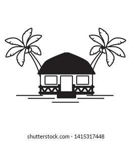 beach vacations bungalow exotic palms vector  illustration