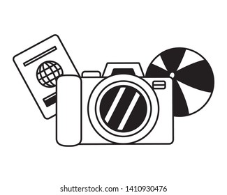beach vacations camera passport ball  vector illustration