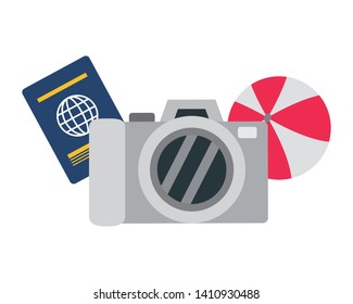 beach vacations camera passport ball  vector illustration