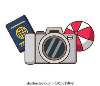 beach vacations camera passport ball  vector illustration
