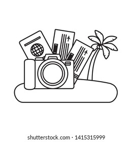 beach vacations camera tickets passport palm  vector illustration