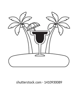 beach vacations cocktail with umbrella palms  vector illustration