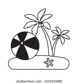 beach vacations rubber ball starfish palms  vector illustration