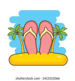 beach vacations sandals palms vector illustration design