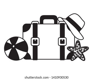 beach vacations suitcase ball hat starfish  vector illustration