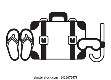 beach vacations suitcase flip flops snorkel  vector illustration