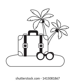 beach vacations suitcase sunglasses palms vector illustration