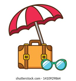 beach vacations suitcase sunglasses umbrella  vector illustration