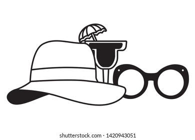 beach vacations sunglasses hat cocktail  vector illustration