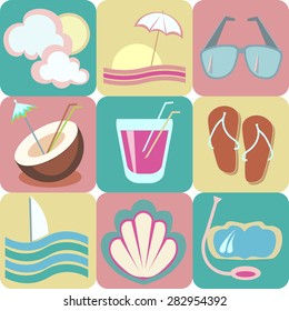 Beach vacation,the journey to the sea, vector icons