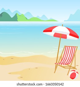 Beach vector background.Holiday Vector Illustration.Summer on sea beach landscape beautiful copy space. Tropical beach.