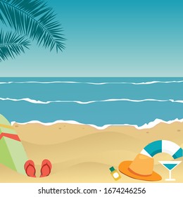 Beach vector background.Holiday Vector Illustration.Summer on sea beach landscape beautiful coppy space. Tropical beach.