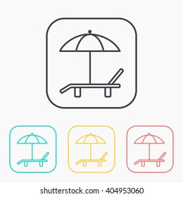 Beach vector color icon set. Umbrella with deck chair 