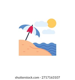 Icono de Vector de playa. Estilo plano del icono de la aventura. uso perfecto para el logotipo, la presentación, el Sitio web, y más. estilo moderno del color del diseño del icono
