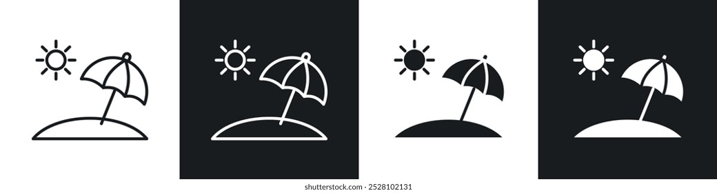 Beach vector icon set in black and white