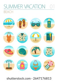 Beach vector icon set. Summer time. Vacation, eps 10