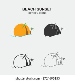 beach vector icon tropical trees with water waves