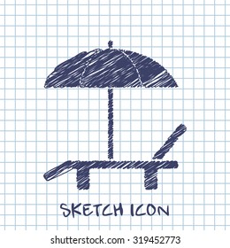 Beach vector icon. Umbrella with deck chair