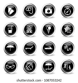 beach vector icons - black round chrome buttons