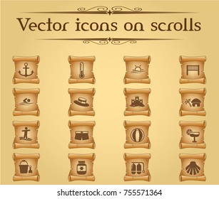 beach vector icons on scrolls for your creative ideas