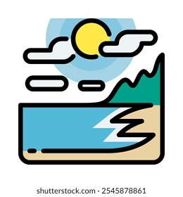 Beach vector illustration in cartoon style, for tourism and holiday.