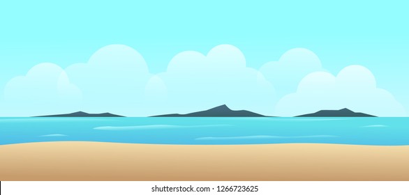 beach vector illustration with the landscape view in summer holiday of tropical island palm tree design