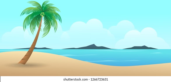 beach vector illustration with the landscape view in summer holiday of tropical island palm tree design