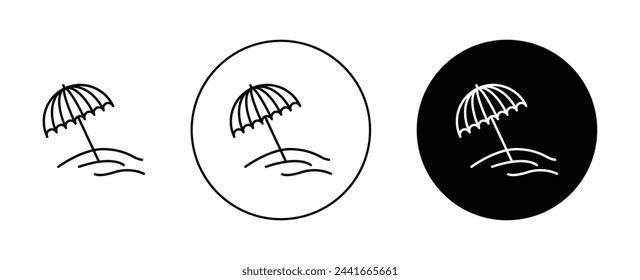 Beach vector illustration set. Sunny holiday beach and umbrella icon for UI designs.