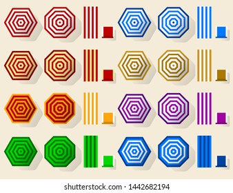Beach vector illustration. Umbrella beach set icon. Geometric, simple and flat.