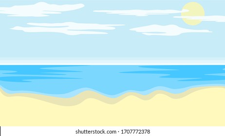 Beach vector in landscape with clouds. Background, illustration.