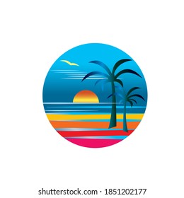 Beach vector logo. Resort logo. Sunset emblem. Vector