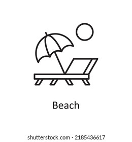 Ilustración de diseño de iconos de contorno vectorial de playa. Símbolo diverso sobre el archivo EPS 10 de fondo blanco
