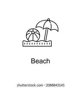 BEACH vector outline icon for web design isolated on white background