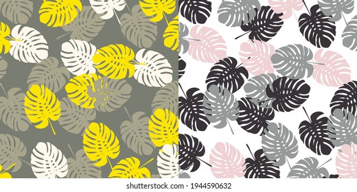 Beach vector pattern. Tropical leaves. Jungle foliage illustration. Exotic plants. Summer beach floral design