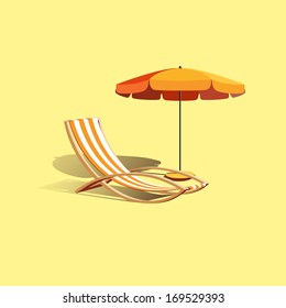 Beach vector  umbrella with deck chair