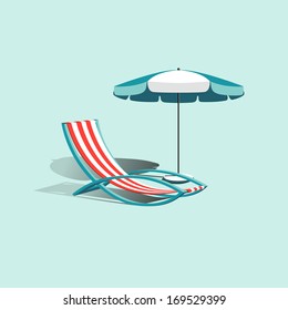 Beach vector  umbrella with deck chair