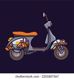 beach vespa  illustration design for t-shirt screen printing design