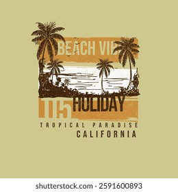 Beach Vibe Holiday Tropical paradise California palm tree summer vector illustration