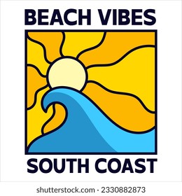Beach vibes adventure badge t for t-shirt designs clothing and logo brand, Summer tropical Beach nature logo sign illustration vector