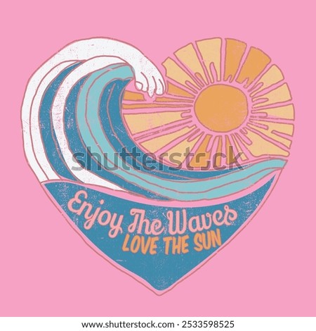 Beach vibes artwork. Summer design for t shirt print, Here comes the sun. Wave love club print design. Sunshine beach artwork