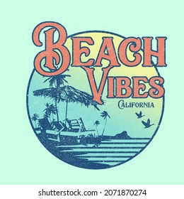 Beach Vibes California Summer typo Graphic gradient beach scene t shirt print design graphic vector