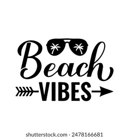 Beach vibes calligraphy hand lettering. Funny summer quote. Vector template for typography poster, banner, flyer, sticker, shirt design, etc