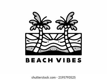 Beach vibes graphic design in mono line art style