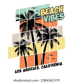 Beach vibes, Los Angeles, California Palm beach vector illustration