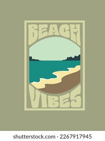 Beach Vibes Nature Illustrations typography retro summer beach scenery landscape graphic design vector for t shirt print